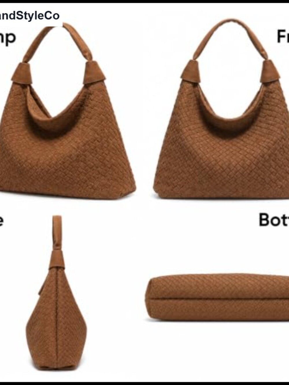 Oversized Woven Suede Tote Bag Slouchy Hobo Shoulder Purse Satchel - Picture 5 of 6